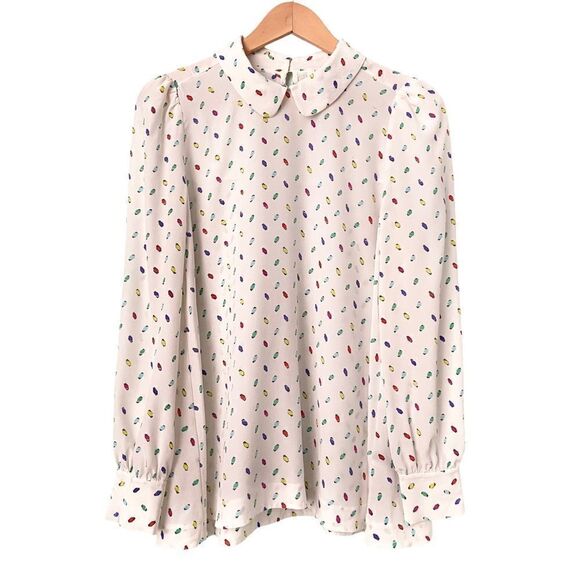 Kate Spade Peter Pan Collar Cream Silk Abstract Print Blouse in Size 8 - Picture 1 of 8